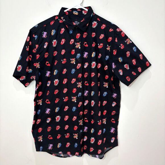 The Rolling Stones 2018  Button Up Shirt Multi Tongue Logo All Over Men’s L - Picture 1 of 9